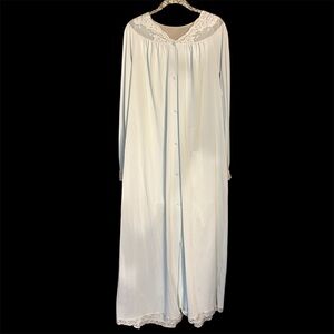 Vintage Shadow Line Lace-Accented Button Up Robe House Coat Size Large